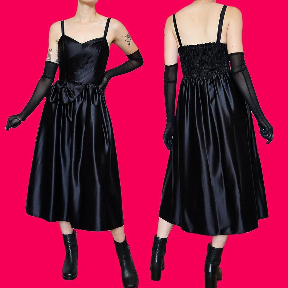 C&A black silky a-line evening dress UK 10