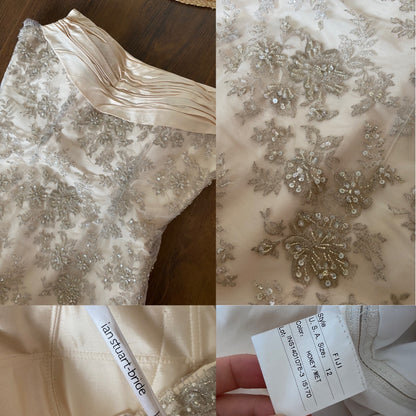 Champagne strapless Ian Staurt lace wedding dress UK 14