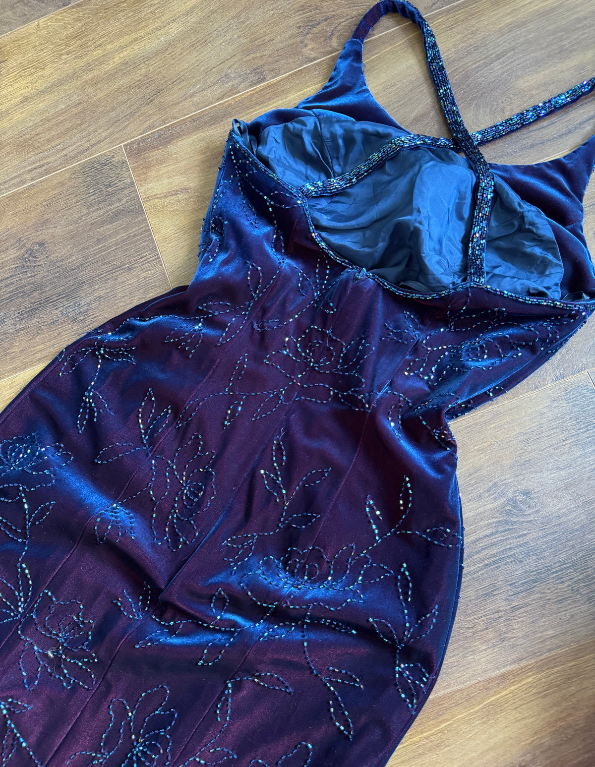 Iridescent beaded velvet evening dress uk 8