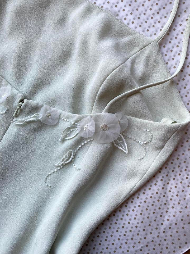 Medici pale green fitted evening dress UK 10