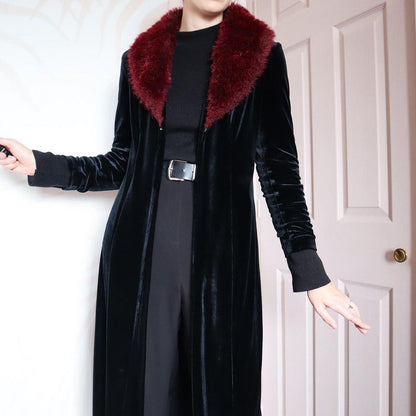 Etam 90s black velvet long jacket UK 12