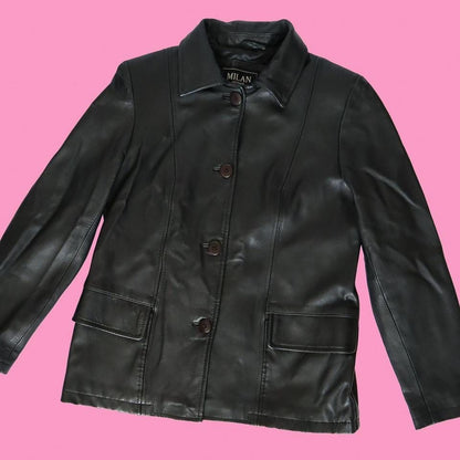 Black real leather jacket UK M