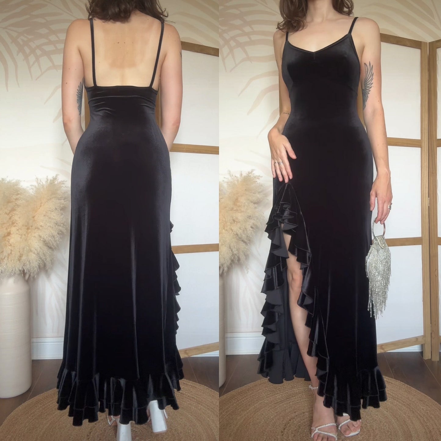 Black velvet y2k bodycon evening dress uk 8-10/small