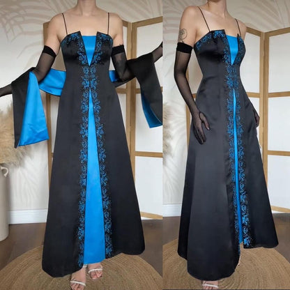 Niki Livas blue & black a-line prom dress & shawl uk 8/10