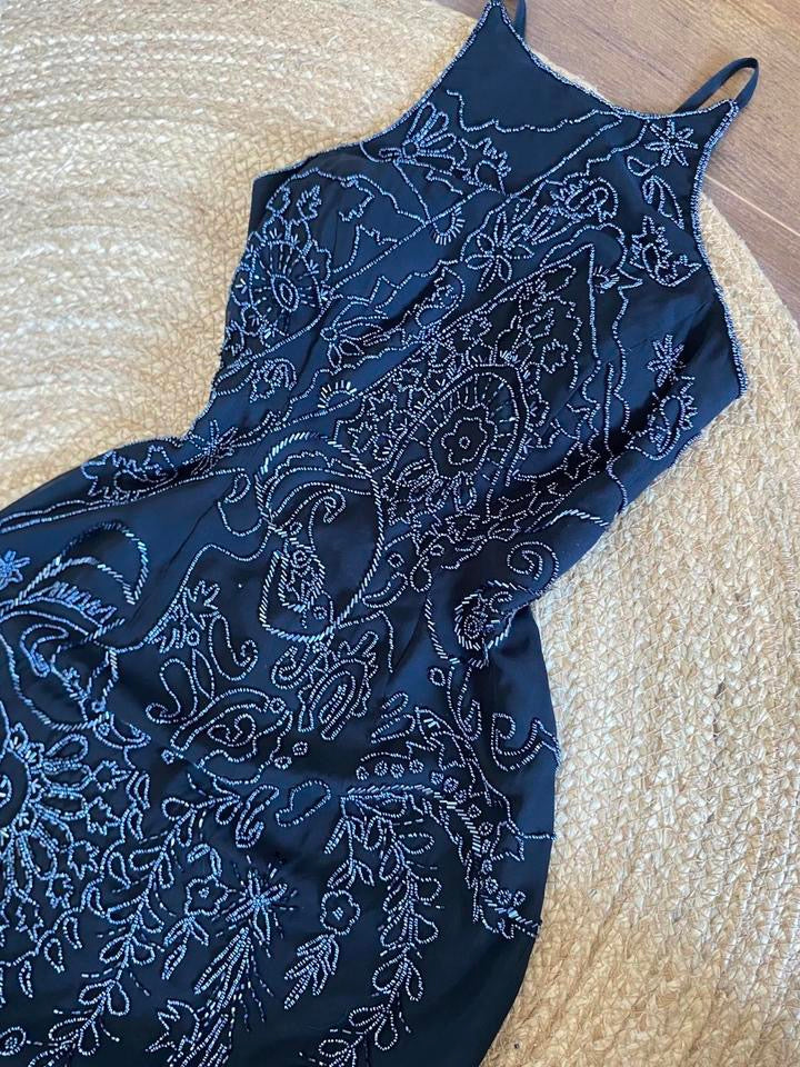 Black beaded open back evening dress uk 8-10