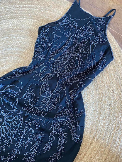 Black beaded open back evening dress uk 8-10
