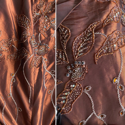 Warm brown halterneck a line beaded prom dress uk 8-10