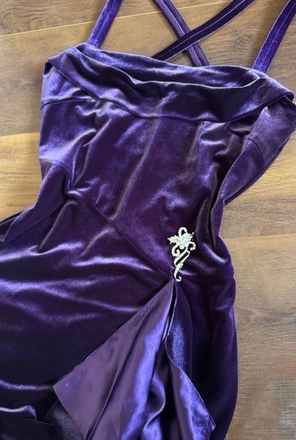 Purple velvet stretch evening dress uk 12