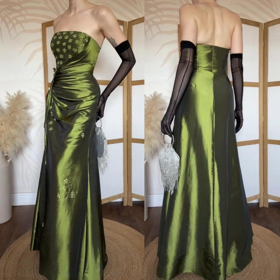 Green taffeta strapless prom dress uk 12-14