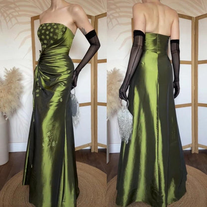 Green taffeta strapless prom dress uk 12-14