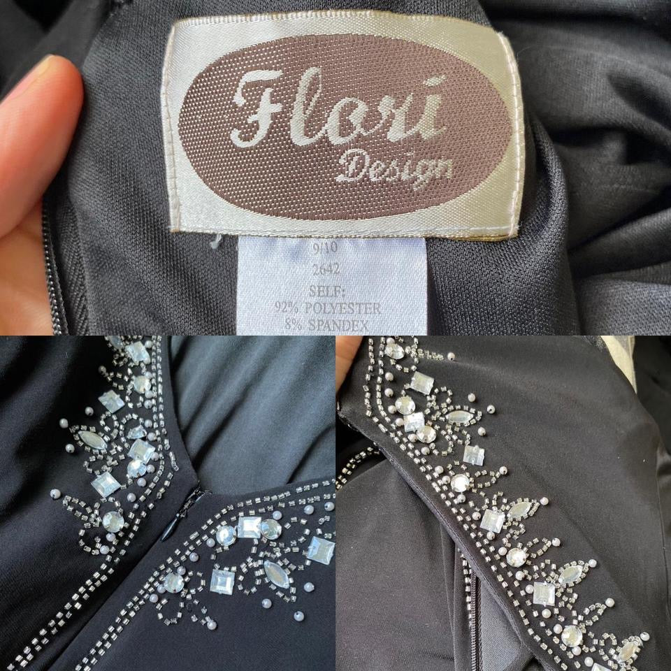 Black Flori Design stretch beaded evening dress UK 12-14
