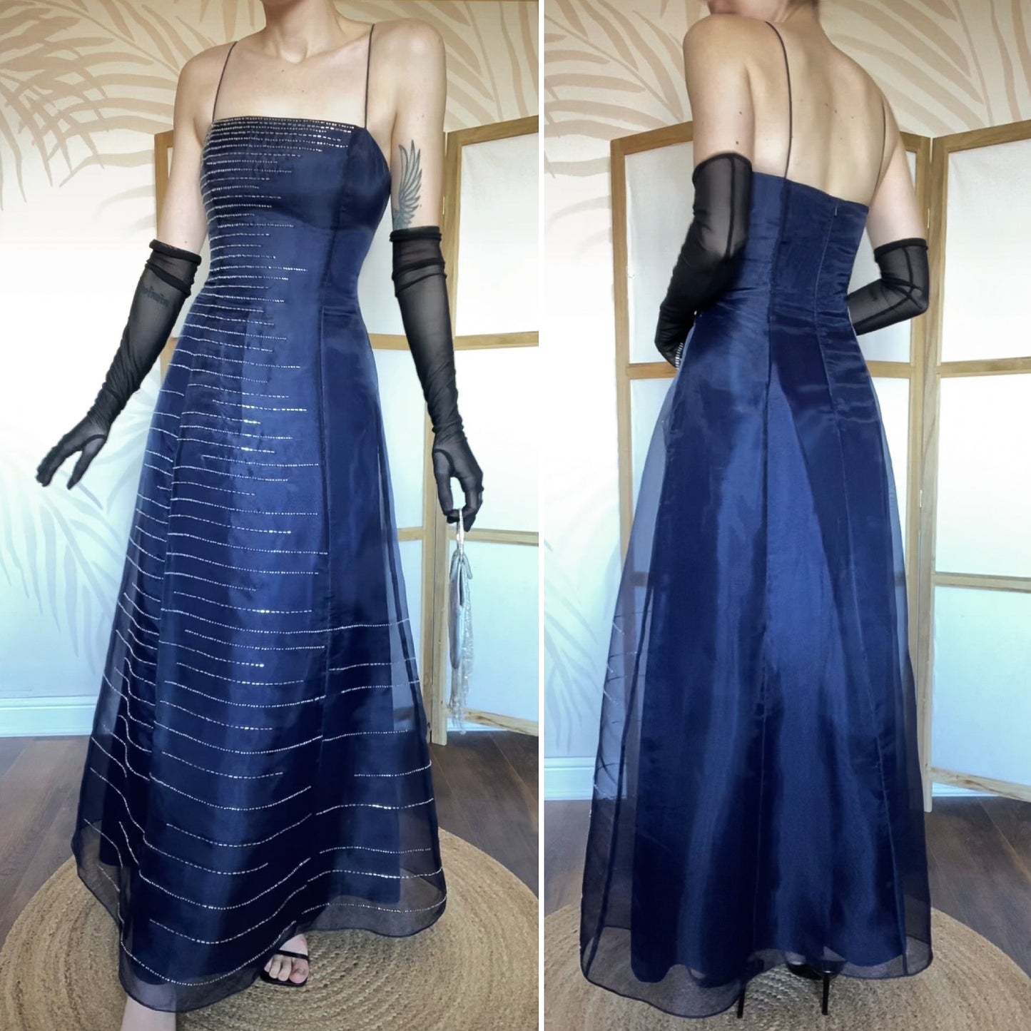 Morgan & Co navy beaded a-line prom dress UK 12