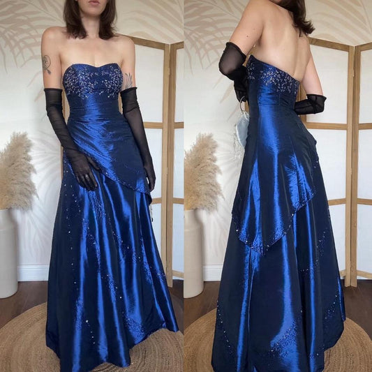 Navy Carducci strapless taffeta a-line prom gown uk 8-10