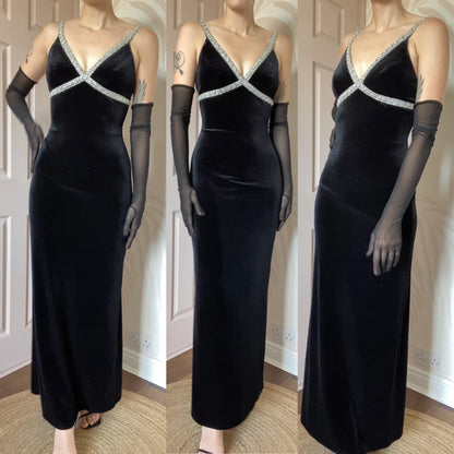 (Copy) Dave & Johnny black velvet evening dress UK 8-10