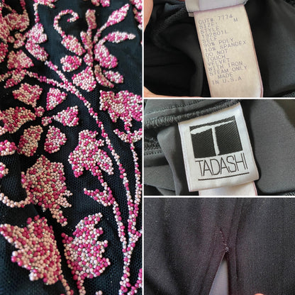 Tadashi black & pink beaded 2 piece dress and jacket uk 12
