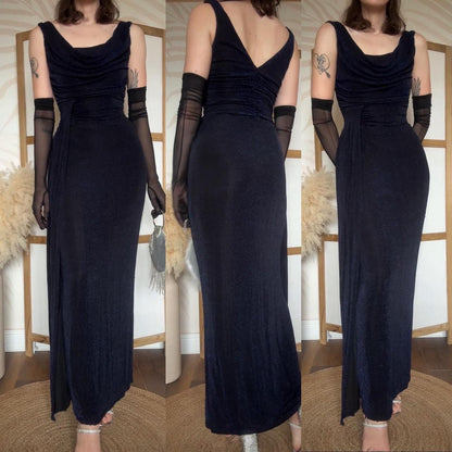 Black & blue metallic stretch evening dress uk 10