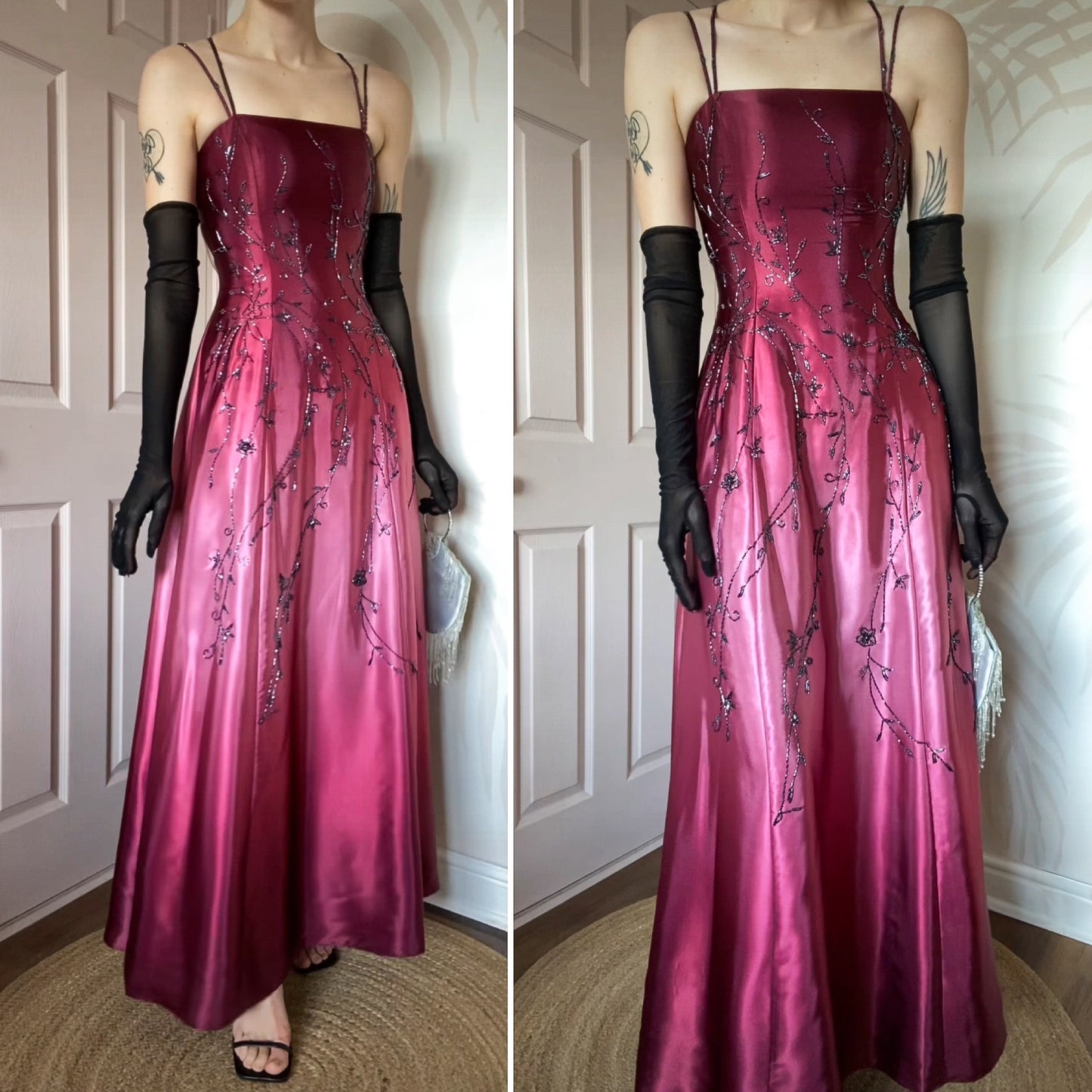 Pink Dave & Johnny satin beaded evening dress UK 8