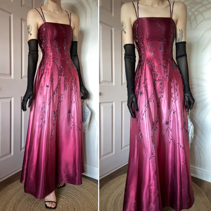 Pink Dave & Johnny satin beaded evening dress UK 8