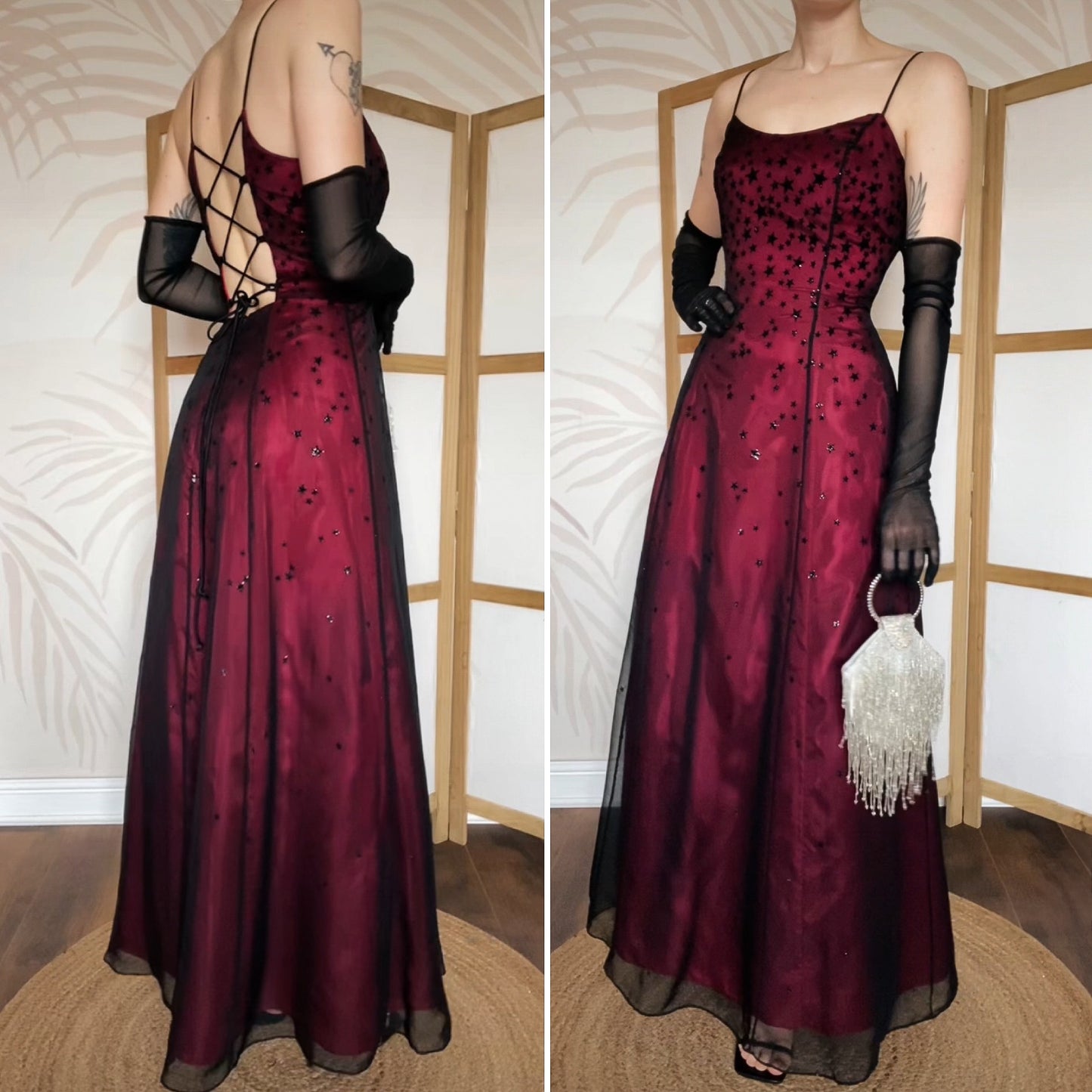 Red glittery star a-line prom dress uk 10