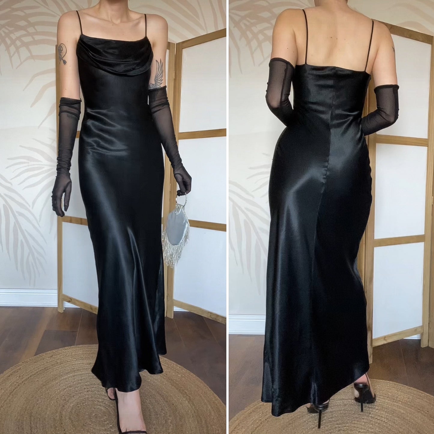 Silky black slip evening dress UK 8