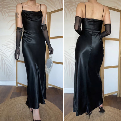 Silky black slip evening dress UK 8