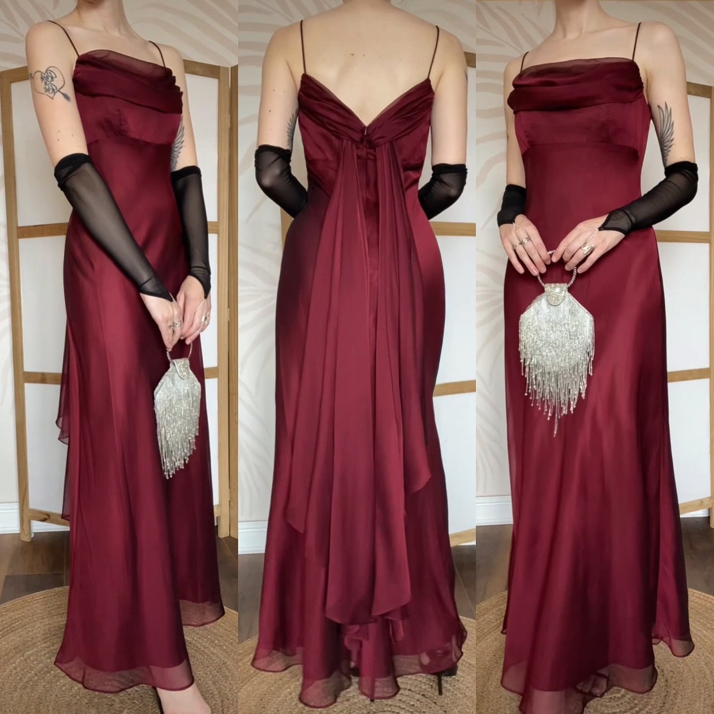 Burgundy chiffon Betsy & Adam prom dress uk 10-12