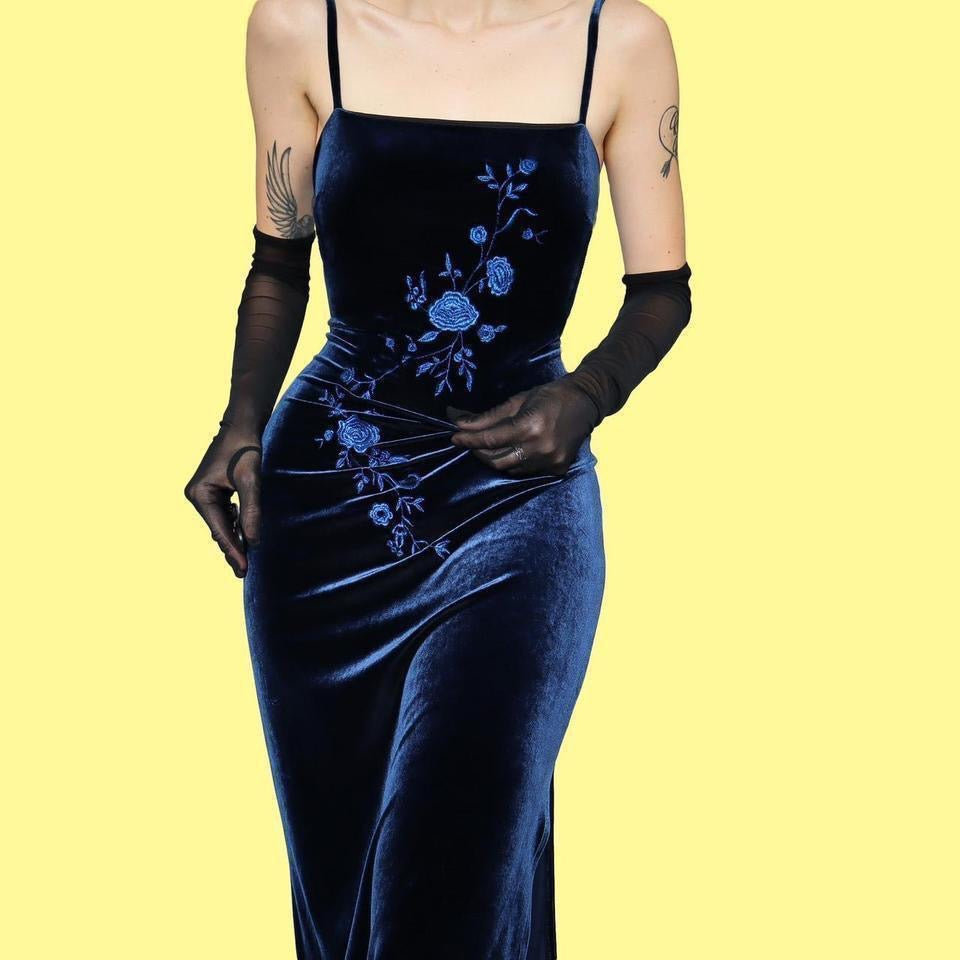 Blue Kaleidoscope velvet stretch bodycon dress UK 14