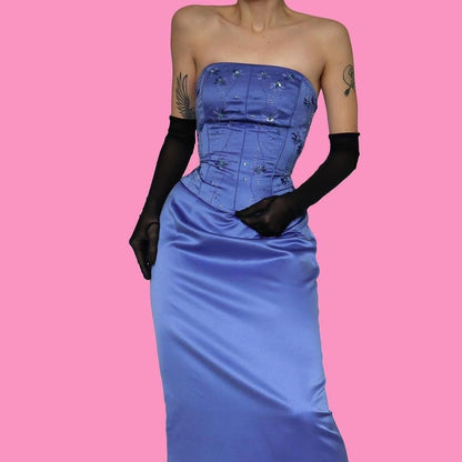 Hilary Morgan Cornflower Strapless Corset Dress UK 12