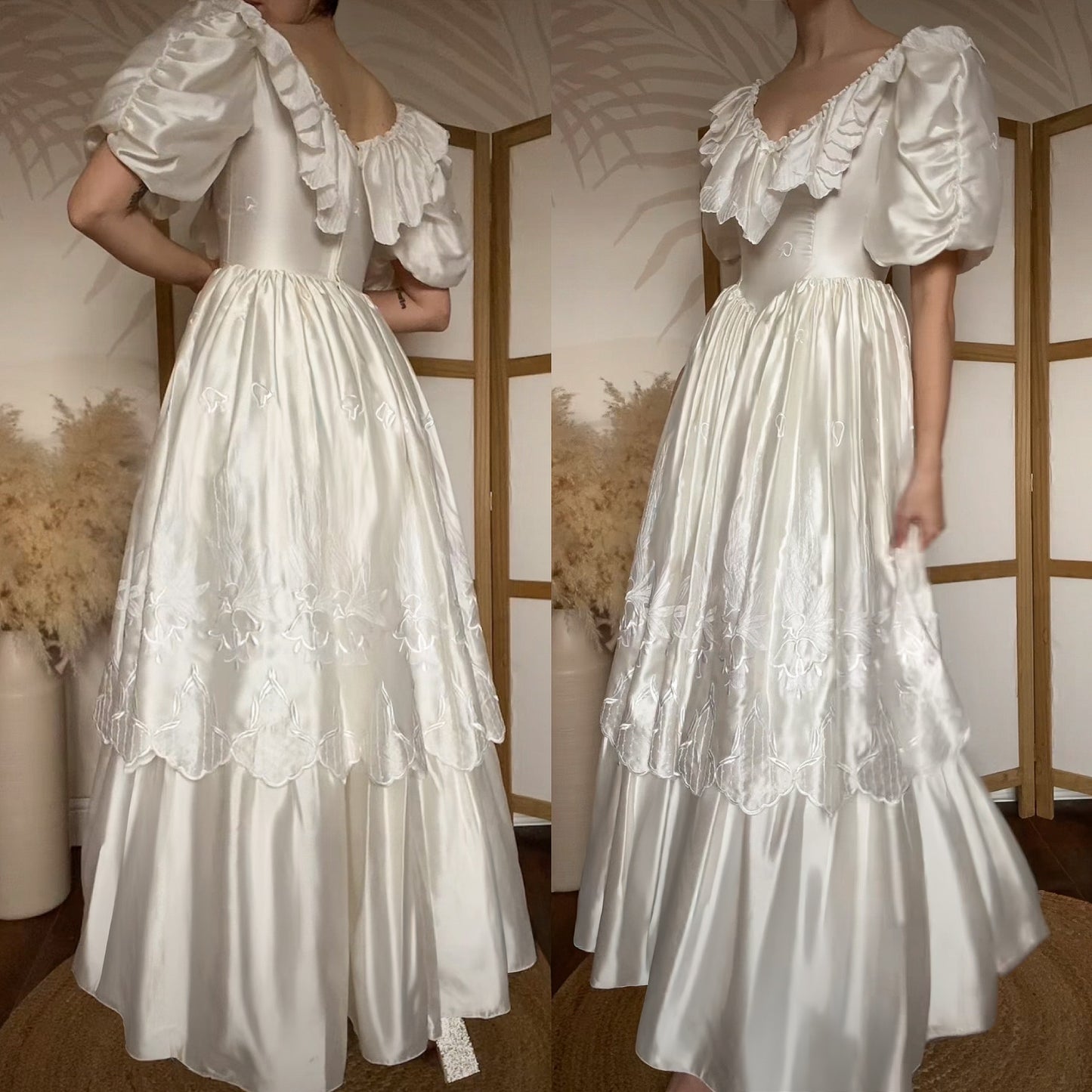 White satin 80s wedding dress uk 8