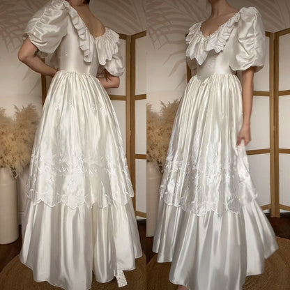 White satin 80s wedding dress uk 8