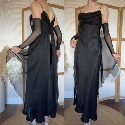 Silky black chiffon detail prom dress uk 14