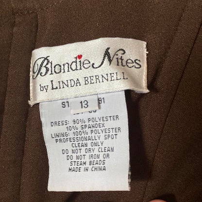 Brown velvet halter neck evening dress UK 16