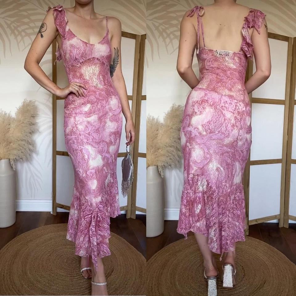 Pink Nick Coleman lace evening dress uk 8