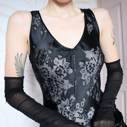 Black silk blend evening dress UK 10