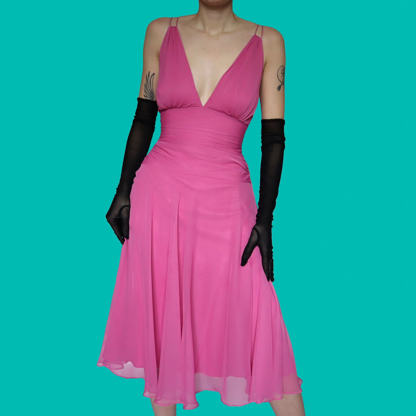 Pink chiffon After Six midi dress UK 12