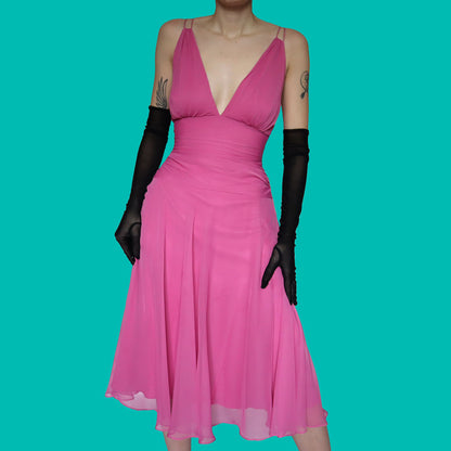 Pink chiffon After Six midi dress UK 12