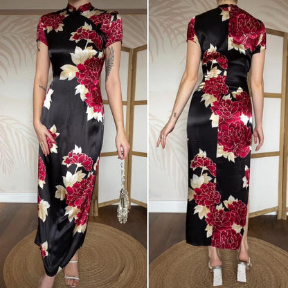 Charlotte Halton silky black floral dress UK 12