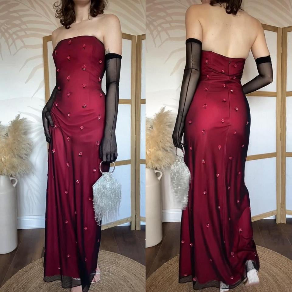 Papell Boutique red stretch floral evening dress uk 12-14