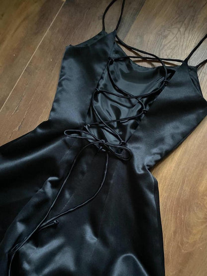 Black lace up back a-line prom dress uk 6