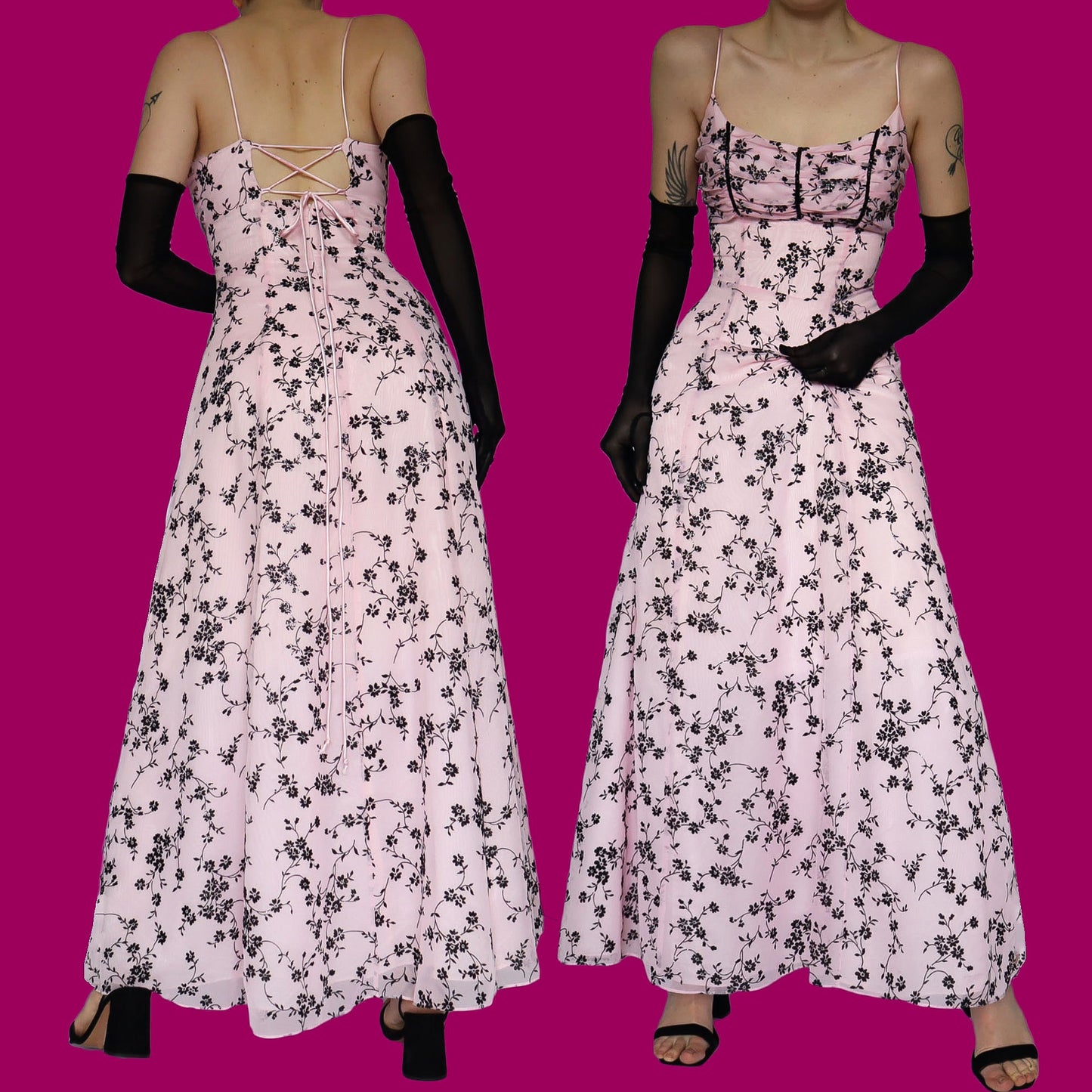 Baby pink a-line floral evening dress UK 10