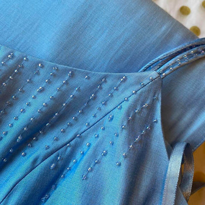 Debut ice blue a-line beaded dress & shawl UK 10