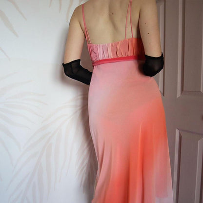 Peach chiffon midi evening dress UK 14