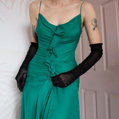 Green 100% silk midi dress UK 10