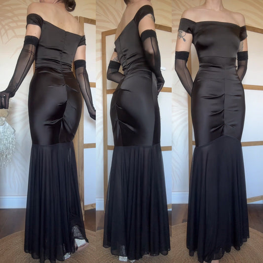 Black stretch off shoulder evening dress