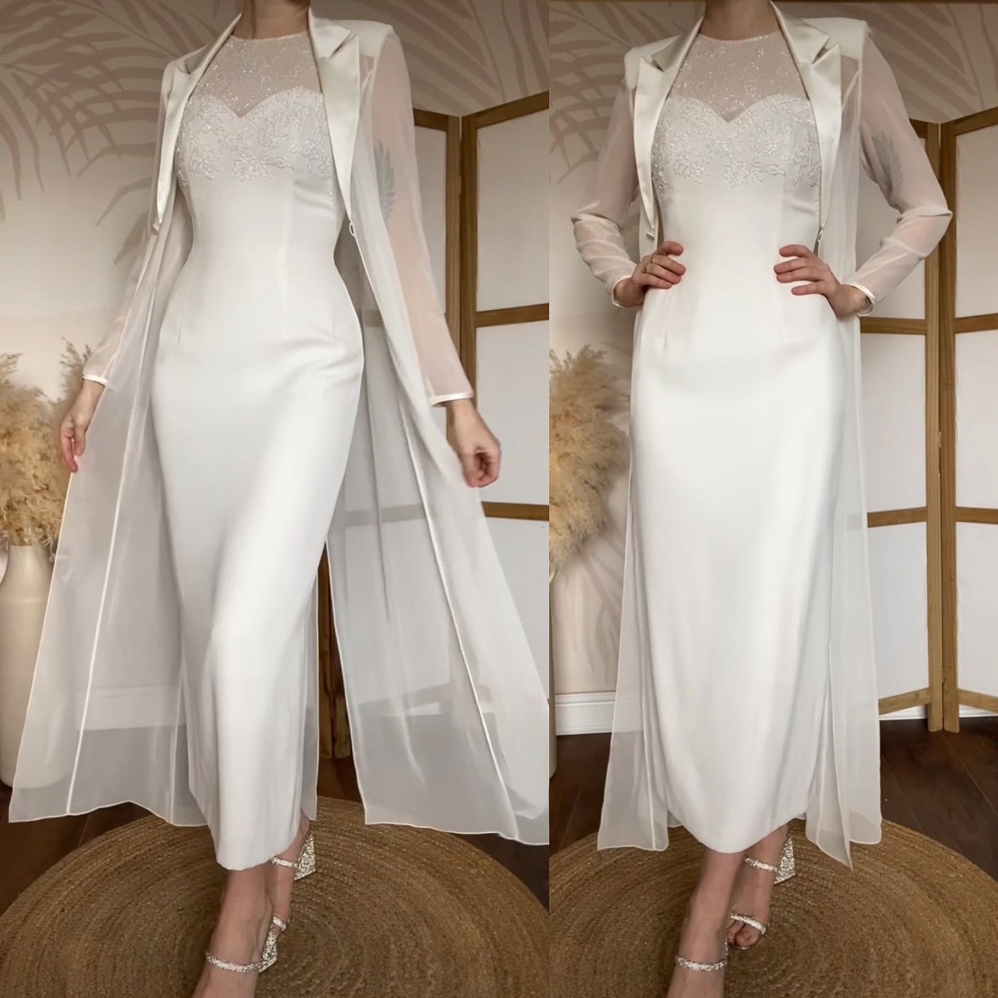 Ivory 2-piece dress & sheer jacket wedding set uk 8