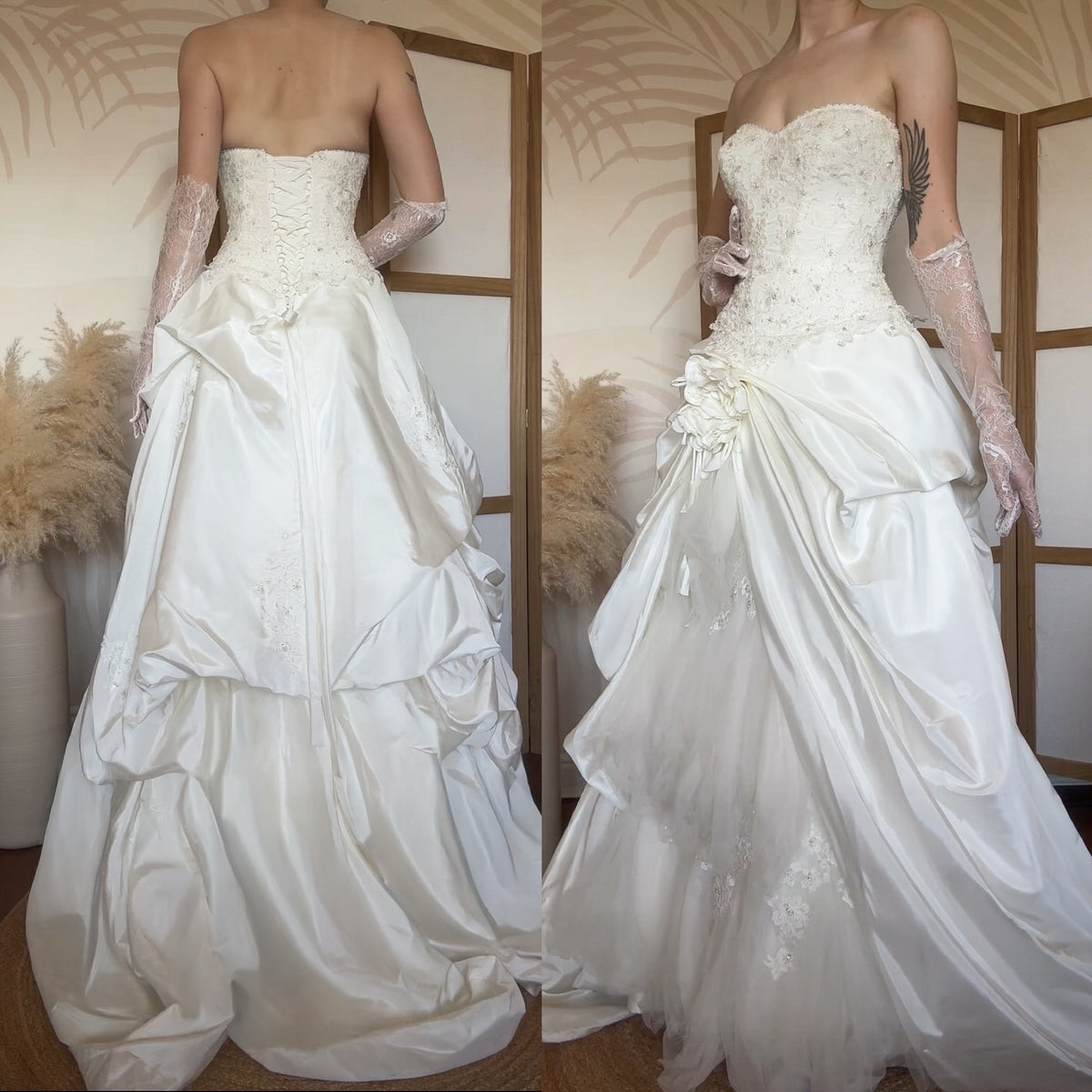 Warm ivory strapless a-line wedding dress uk 12