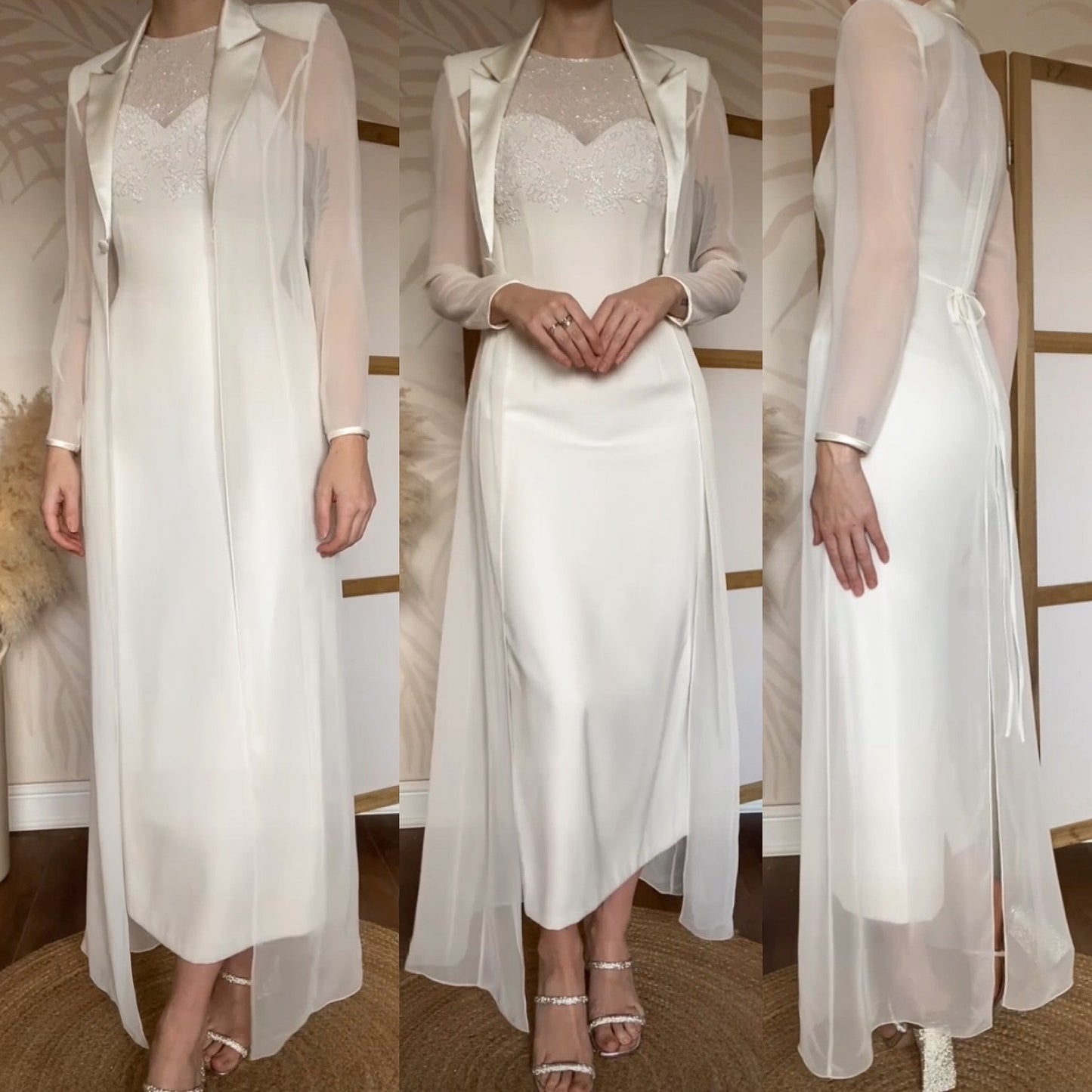 Ivory 2-piece dress & sheer jacket wedding set uk 8