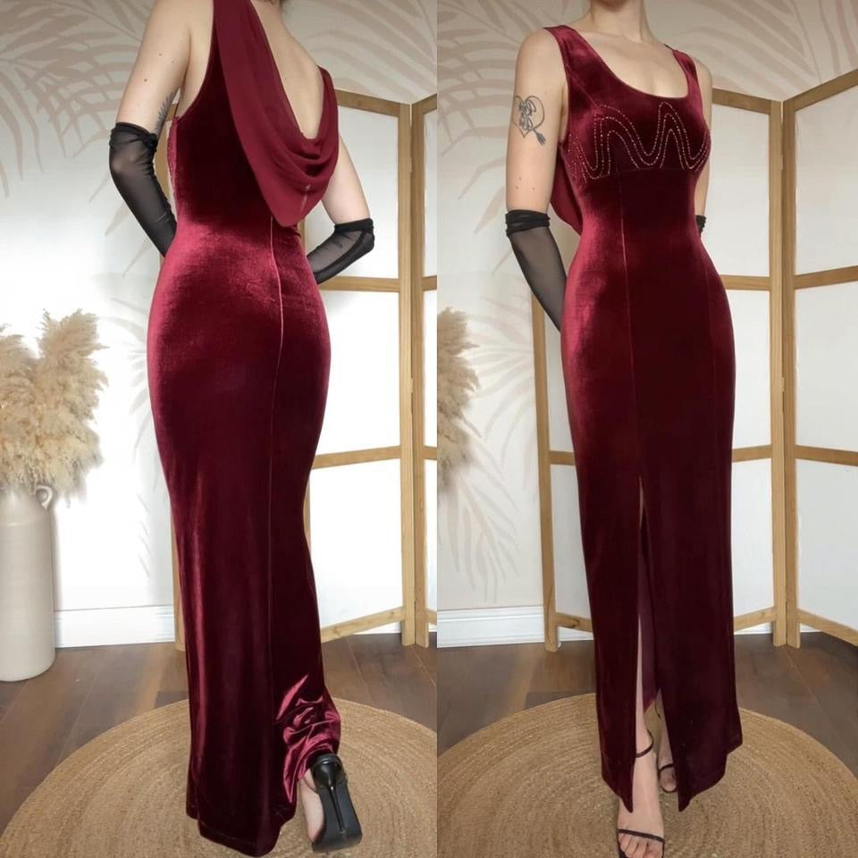John Charles red velvet stretch evening dress uk 12-14