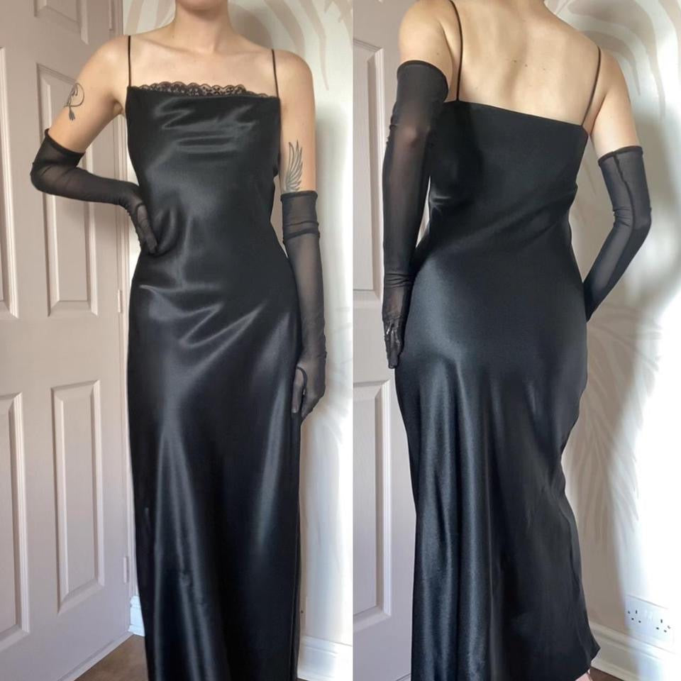 Yessica 90s black silky slip dress UK 12