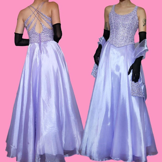 YVE London lilac a-line evening gown & shawl UK 10-12